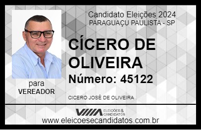 Candidato CÍCERO DE OLIVEIRA 2024 - PARAGUAÇU PAULISTA - Eleições