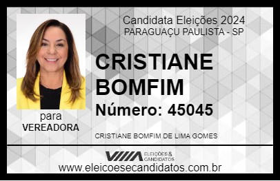 Candidato CRISTIANE BOMFIM 2024 - PARAGUAÇU PAULISTA - Eleições