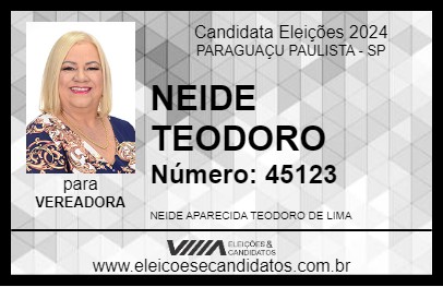 Candidato NEIDE TEODORO 2024 - PARAGUAÇU PAULISTA - Eleições