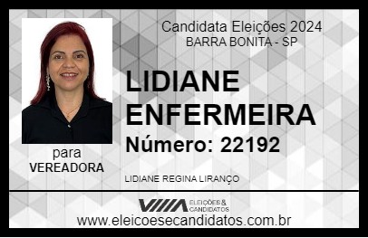 Candidato LIDIANE ENFERMEIRA 2024 - BARRA BONITA - Eleições