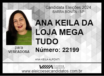 Candidato ANA KEILA DA LOJA MEGA TUDO 2024 - BARRA BONITA - Eleições