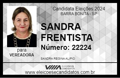 Candidato SANDRA FRENTISTA 2024 - BARRA BONITA - Eleições