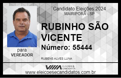 Candidato RUBINHO SÃO VICENTE 2024 - MAIRIPORÃ - Eleições