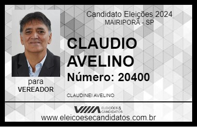 Candidato CLAUDIO AVELINO 2024 - MAIRIPORÃ - Eleições