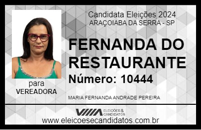 Candidato FERNANDA DO RESTAURANTE 2024 - ARAÇOIABA DA SERRA - Eleições