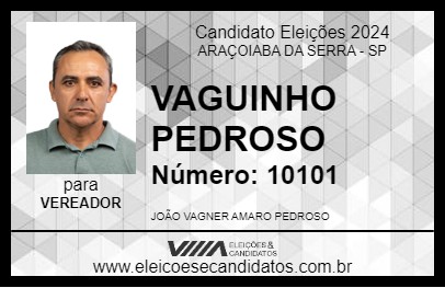 Candidato VAGUINHO PEDROSO 2024 - ARAÇOIABA DA SERRA - Eleições