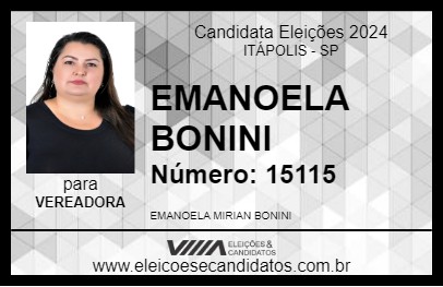 Candidato EMANOELA BONINI 2024 - ITÁPOLIS - Eleições