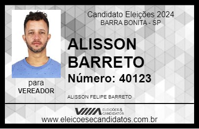 Candidato ALISSON BARRETO 2024 - BARRA BONITA - Eleições