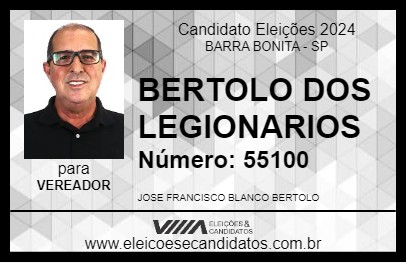 Candidato BERTOLO DOS LEGIONARIOS 2024 - BARRA BONITA - Eleições