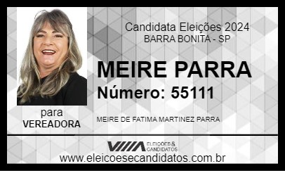 Candidato MEIRE  PARRA 2024 - BARRA BONITA - Eleições