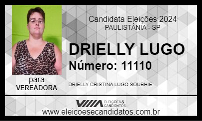 Candidato DRIELLY LUGO 2024 - PAULISTÂNIA - Eleições