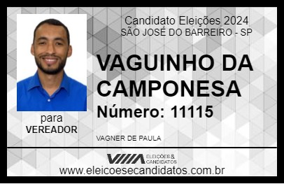 Candidato VAGUINHO DA CAMPONESA 2024 - SÃO JOSÉ DO BARREIRO - Eleições