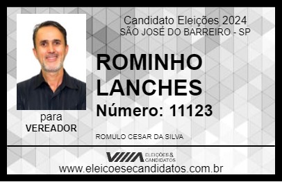 Candidato ROMINHO LANCHES 2024 - SÃO JOSÉ DO BARREIRO - Eleições