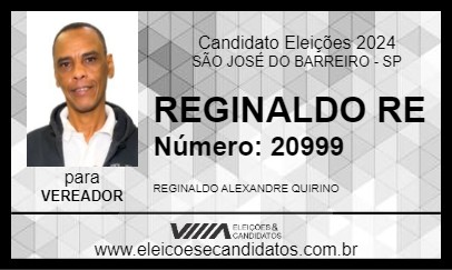 Candidato REGINALDO RE 2024 - SÃO JOSÉ DO BARREIRO - Eleições