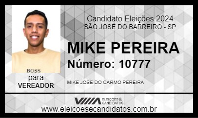 Candidato MIKE PEREIRA 2024 - SÃO JOSÉ DO BARREIRO - Eleições