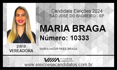 Candidato MARIA BRAGA 2024 - SÃO JOSÉ DO BARREIRO - Eleições