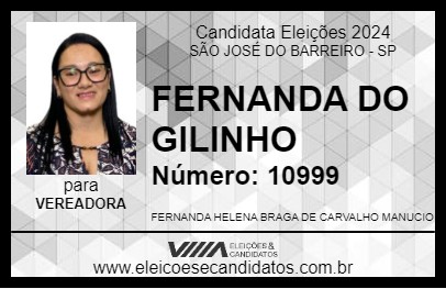 Candidato FERNANDA DO GILINHO 2024 - SÃO JOSÉ DO BARREIRO - Eleições