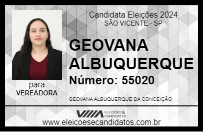 Candidato GEOVANA ALBUQUERQUE 2024 - SÃO VICENTE - Eleições