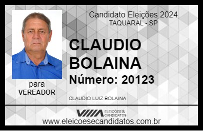 Candidato CLAUDIO BOLAINA 2024 - TAQUARAL - Eleições