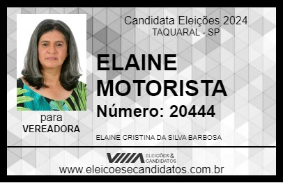 Candidato ELAINE MOTORISTA 2024 - TAQUARAL - Eleições