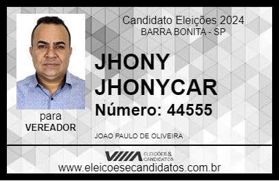 Candidato JHONY JHONYCAR 2024 - BARRA BONITA - Eleições