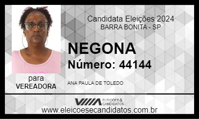 Candidato NEGONA 2024 - BARRA BONITA - Eleições