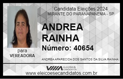 Candidato ANDREA RAINHA 2024 - MIRANTE DO PARANAPANEMA - Eleições