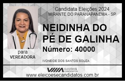 Candidato NEIDINHA DO PÉ DE GALINHA 2024 - MIRANTE DO PARANAPANEMA - Eleições