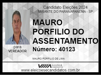 Candidato MAURO PORFÍRIO DO ASSENTAMENTO 2024 - MIRANTE DO PARANAPANEMA - Eleições