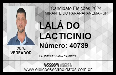 Candidato LALÁ DO LACTICINIO 2024 - MIRANTE DO PARANAPANEMA - Eleições