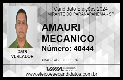 Candidato AMAURI MECANICO 2024 - MIRANTE DO PARANAPANEMA - Eleições