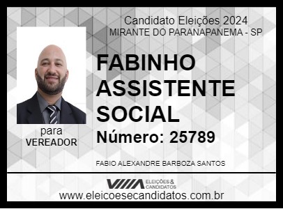 Candidato FABINHO ASSISTENTE SOCIAL 2024 - MIRANTE DO PARANAPANEMA - Eleições