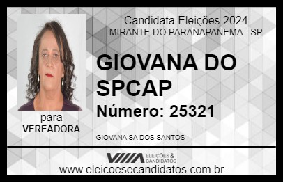 Candidato GIOVANA DO SPCAP 2024 - MIRANTE DO PARANAPANEMA - Eleições