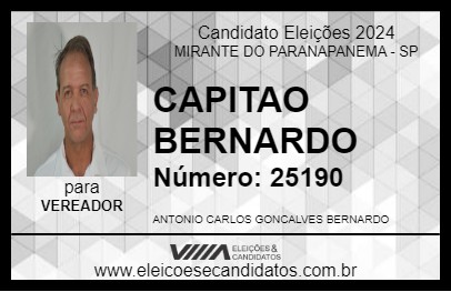 Candidato CAPITAO BERNARDO 2024 - MIRANTE DO PARANAPANEMA - Eleições