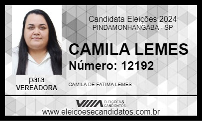 Candidato CAMILA LEMES 2024 - PINDAMONHANGABA - Eleições