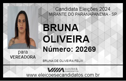 Candidato BRUNA OLIVEIRA 2024 - MIRANTE DO PARANAPANEMA - Eleições