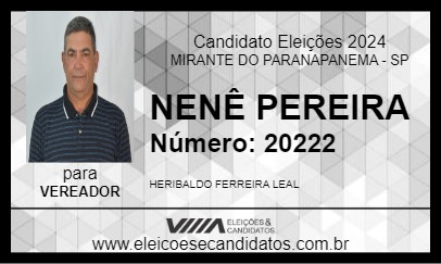 Candidato NENÊ PEREIRA 2024 - MIRANTE DO PARANAPANEMA - Eleições