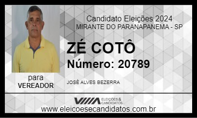 Candidato ZÉ COTÔ 2024 - MIRANTE DO PARANAPANEMA - Eleições