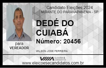 Candidato DEDÉ DO CUIABÁ 2024 - MIRANTE DO PARANAPANEMA - Eleições