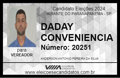 Candidato DADAY CONVENIENCIA 2024 - MIRANTE DO PARANAPANEMA - Eleições