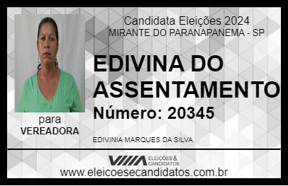 Candidato EDIVINA DO ASSENTAMENTO 2024 - MIRANTE DO PARANAPANEMA - Eleições