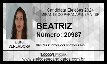 Candidato BEATRIZ 2024 - MIRANTE DO PARANAPANEMA - Eleições