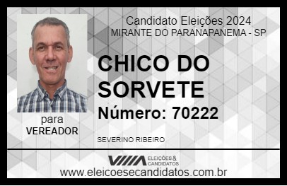 Candidato CHICO DO SORVETE 2024 - MIRANTE DO PARANAPANEMA - Eleições