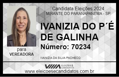 Candidato IVANIZIA DO PÉ DE GALINHA 2024 - MIRANTE DO PARANAPANEMA - Eleições