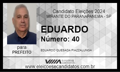 Candidato EDUARDO 2024 - MIRANTE DO PARANAPANEMA - Eleições