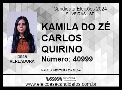 Candidato KAMILA  DO ZÉ CARLOS QUIRINO 2024 - SILVEIRAS - Eleições