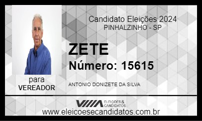 Candidato ZETE 2024 - PINHALZINHO - Eleições