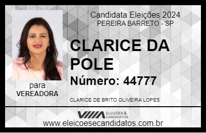 Candidato CLARICE DA POLE 2024 - PEREIRA BARRETO - Eleições