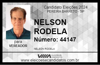 Candidato NELSON RODELA 2024 - PEREIRA BARRETO - Eleições