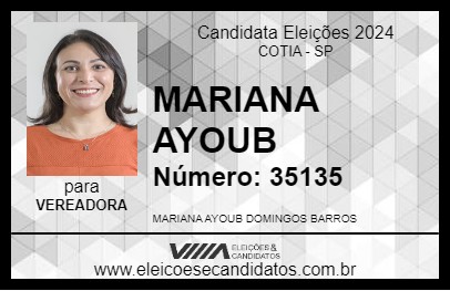 Candidato MARIANA AYOUB 2024 - COTIA - Eleições